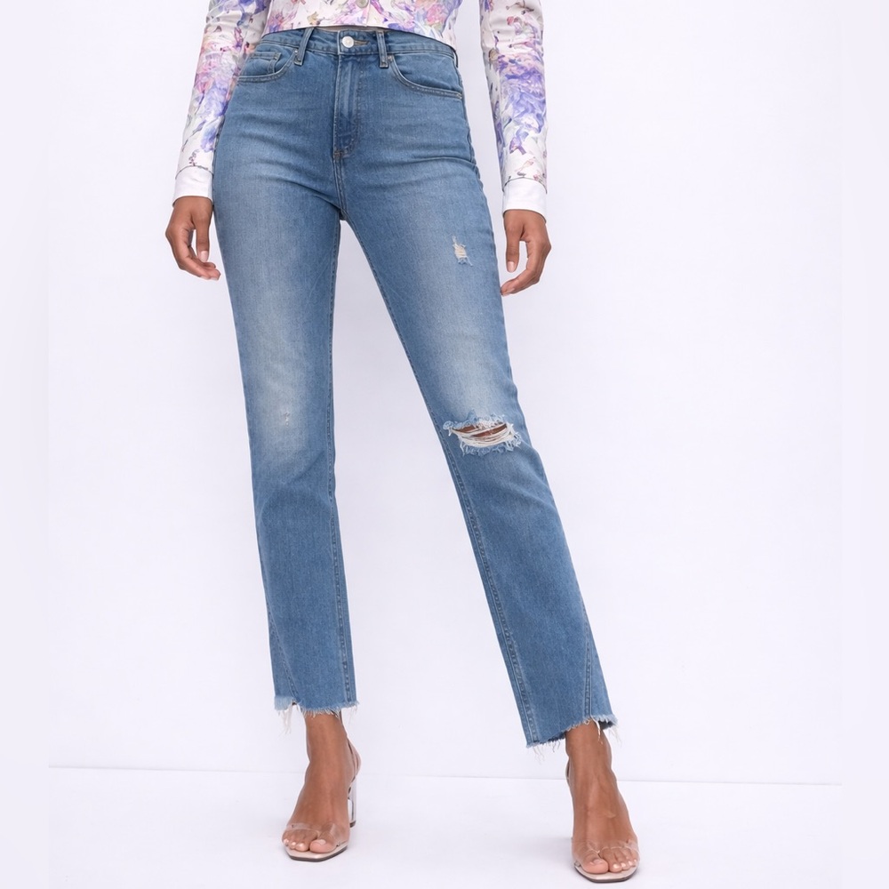 Express Medium Blue High-Rise Straight Leg Jeans